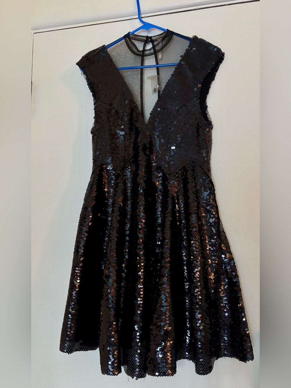 Free People Black Sequin V-Neck Party Dress